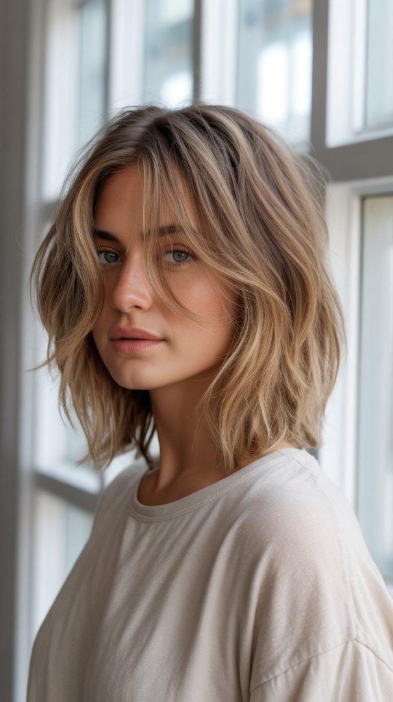 12. Tousled Long Bob with Piece-y Layers
