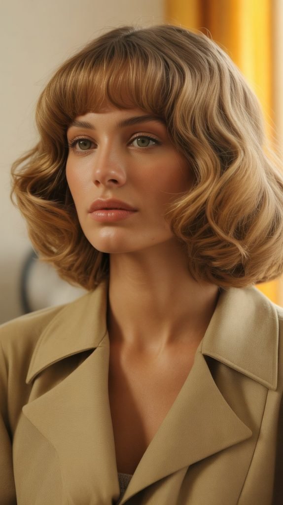  Vintage-Inspired Lob with Retro Curtain Bangs