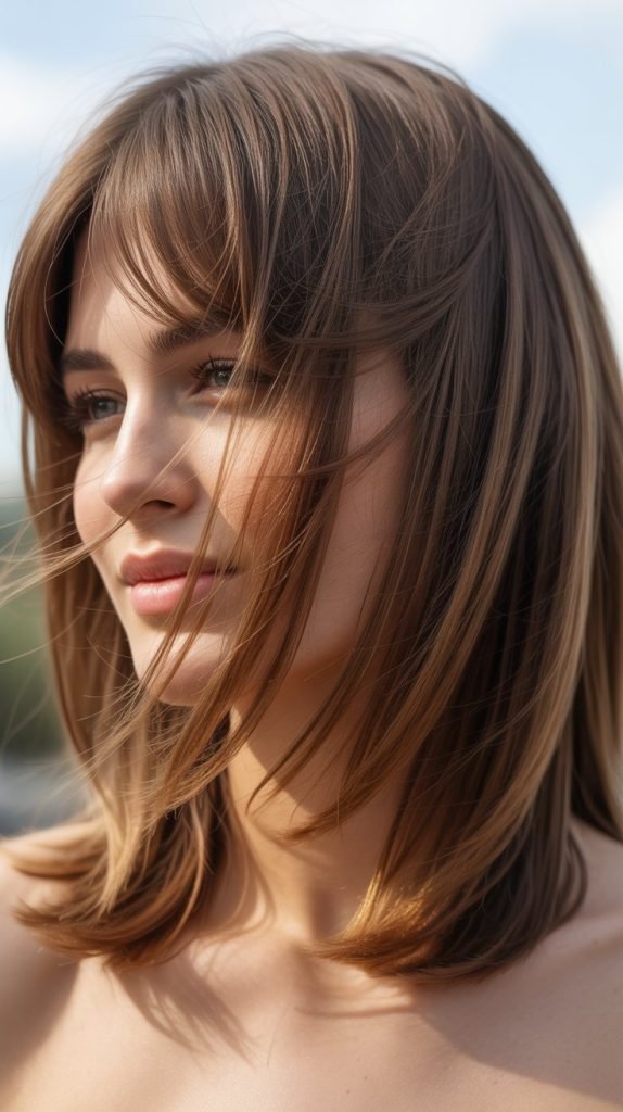 2. Layered Long Bob with Wispy Bangs