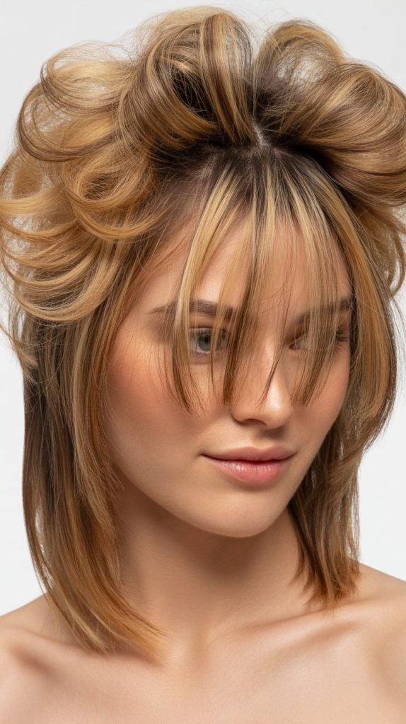  Long Bob with Curtain Bangs and Root Lift