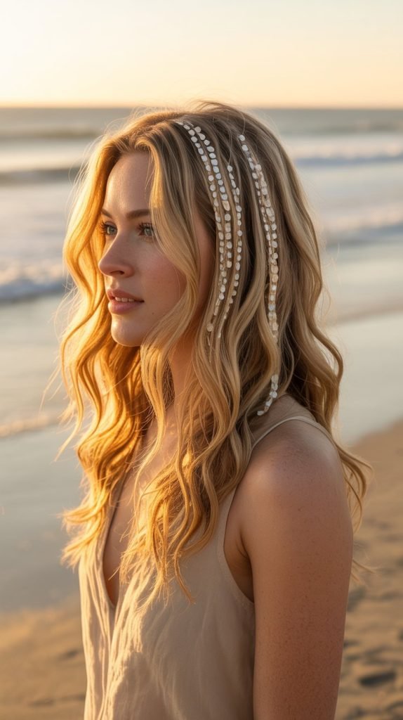 8. Sandy Blonde Balayage with Pearlescent Money Piece