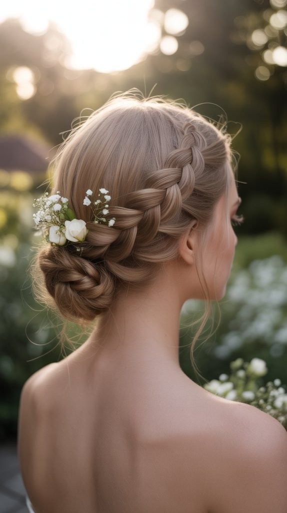 31. Braided Side Chignon with Flowers