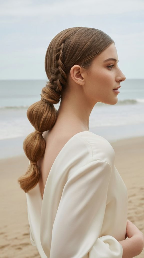 13. Low Ponytail with Wrapped Braid