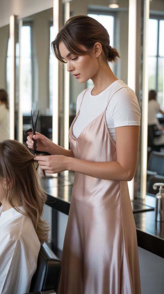 3. Satin Slip Dress Over Fitted Tee