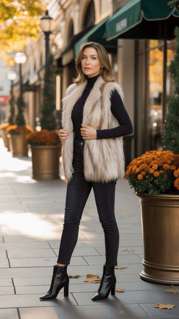 Faux Fur Vest with Long-Sleeve Top