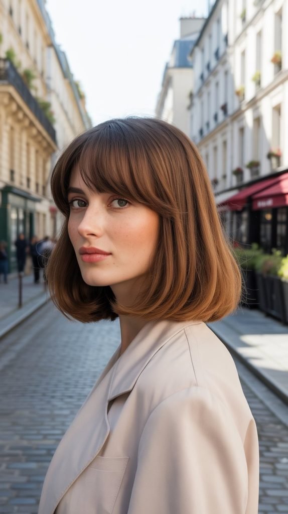 1. Classic French Long Bob with Soft Curtain Bangs