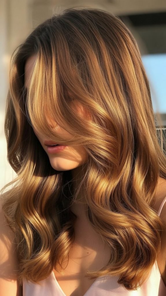  Honey Caramel Highlights for Light Brown Layered Hair