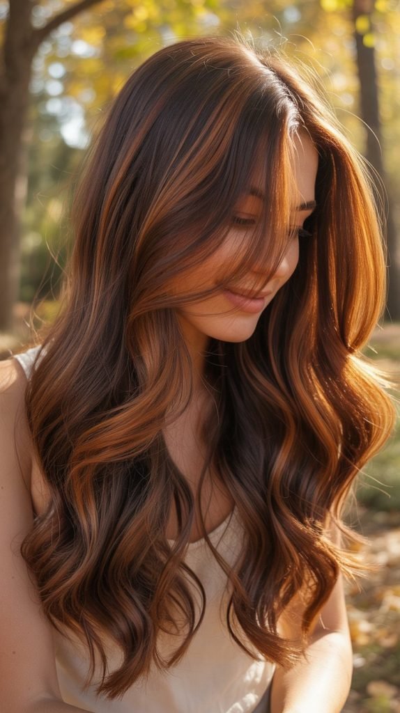 7. Warm Caramel Highlights with Copper Undertones
