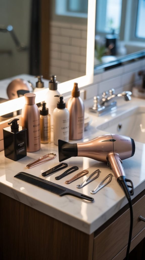 23. Long Bob with Curtain Bangs Styling Tools