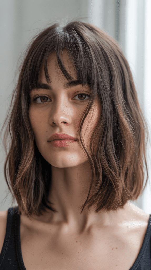  Textured Long Bob with Piecey Curtain Bangs