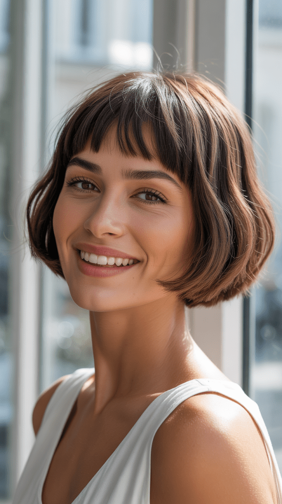Textured French Bob with Eyebrow-Grazing Fringe