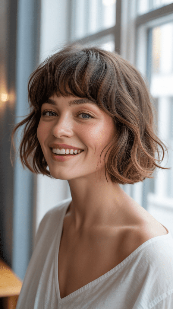 Natural French Bob with Air-Dried Texture and Relaxed Fringe