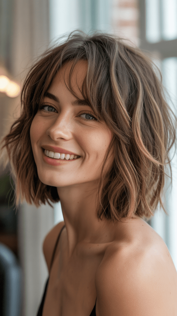 Shaggy Long Bob with Wispy Curtain Bangs