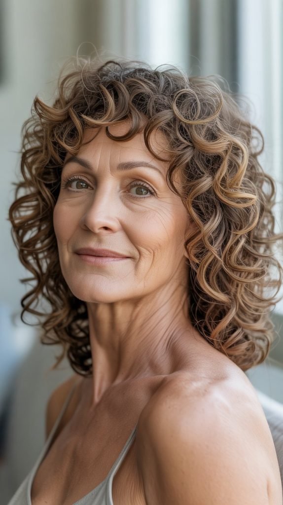 19. Natural Curly Long Bob with Curly Bangs