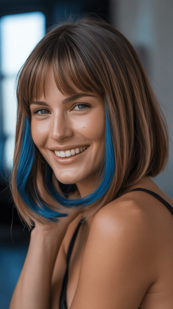  Long Bob with Curtain Bangs and Underlights