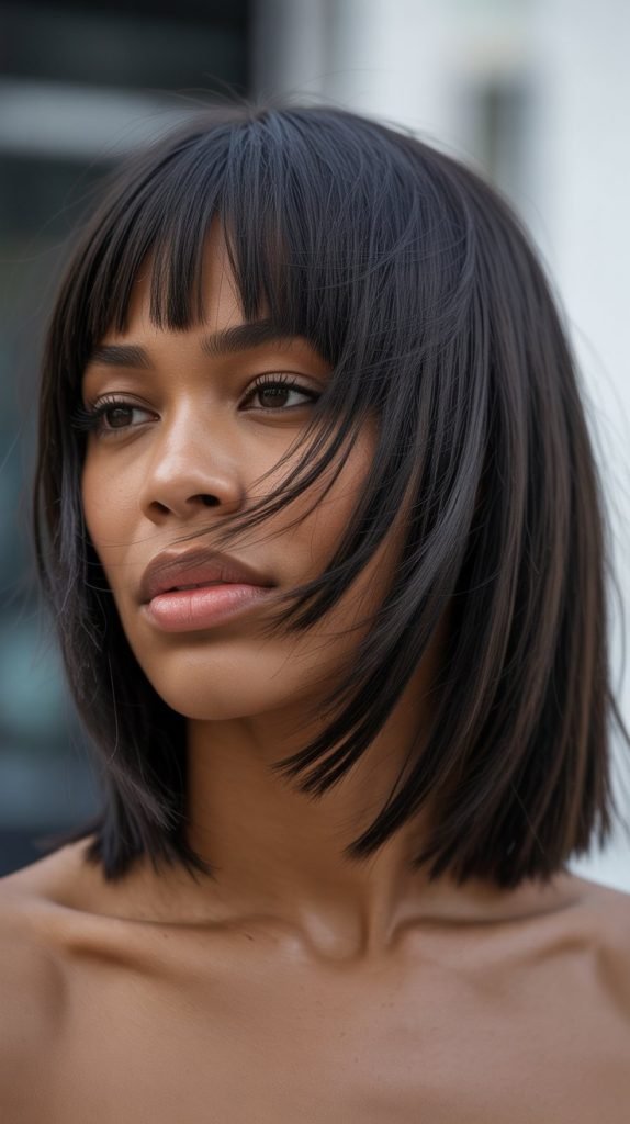 25. Long Bob with Choppy Curtain Bangs