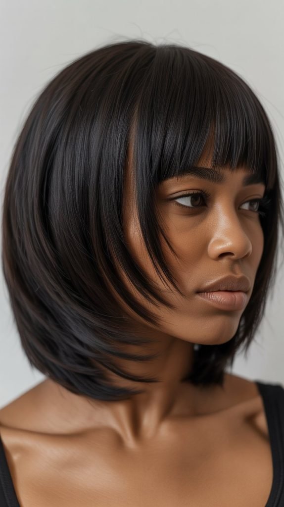 Inverted Long Bob with Curtain Bangs