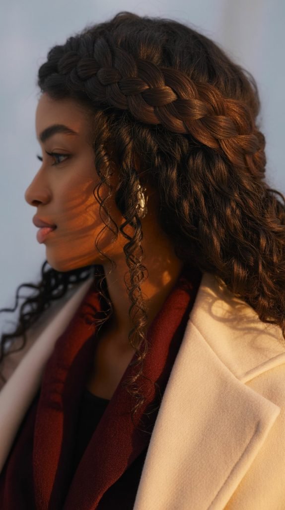 27. Braided Crown with Loose Curls