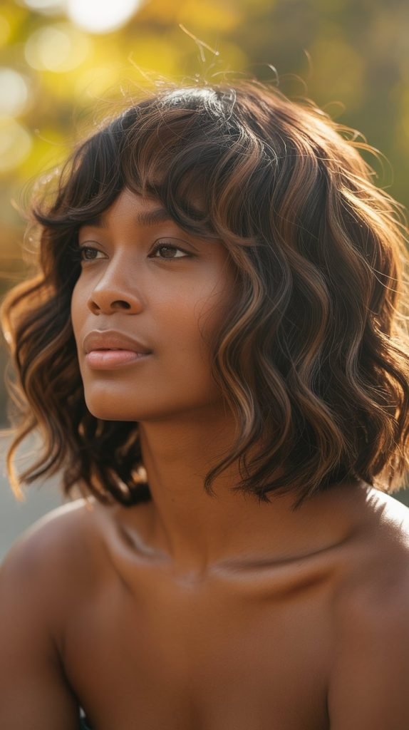 Wavy Long Bob with Soft Curtain Bangs