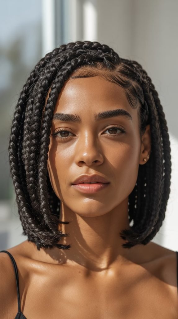 Side Part Knotless Braids for Square Faces