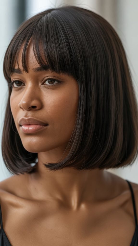 Sleek Low-Maintenance Long Bob with Curtain Bangs