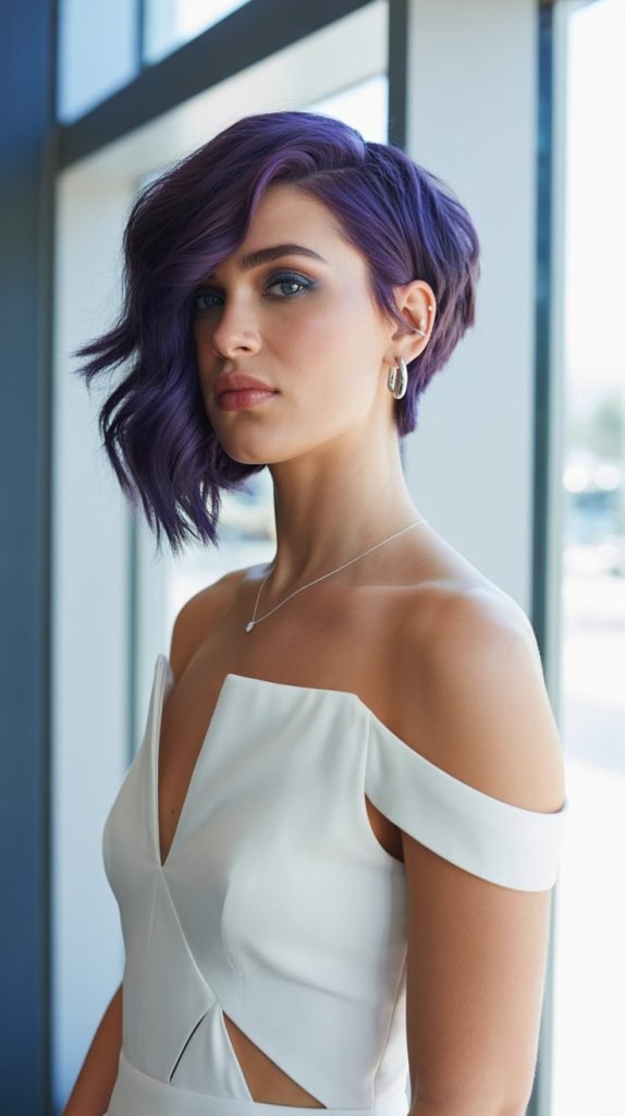 . Asymmetrical Bob with Bold Color