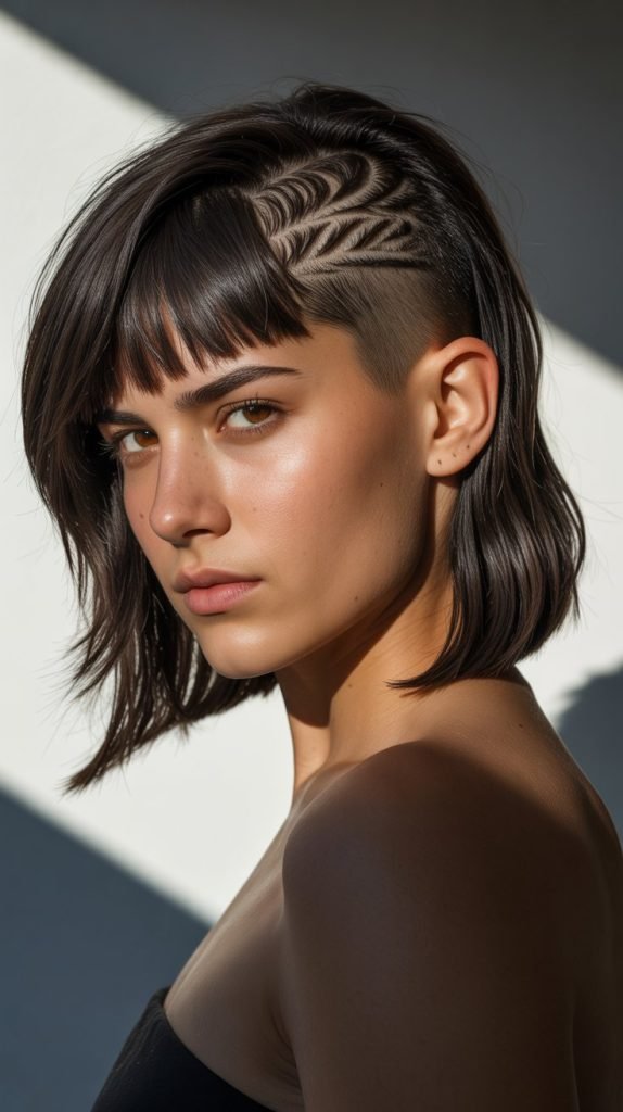 22. Long Bob with Undercut and Edgy Bangs