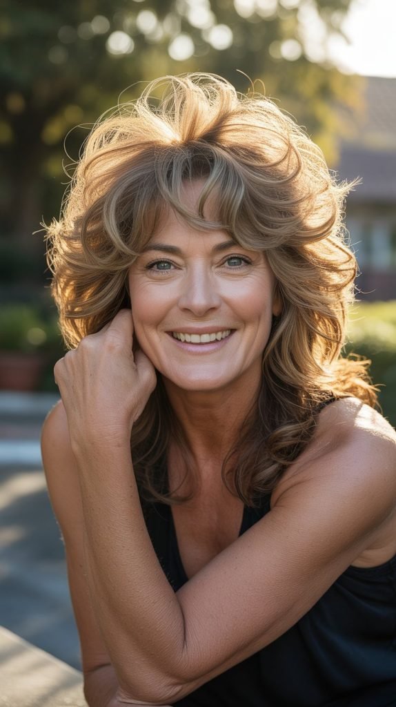 . Long Layered Shag with Volume at Crown