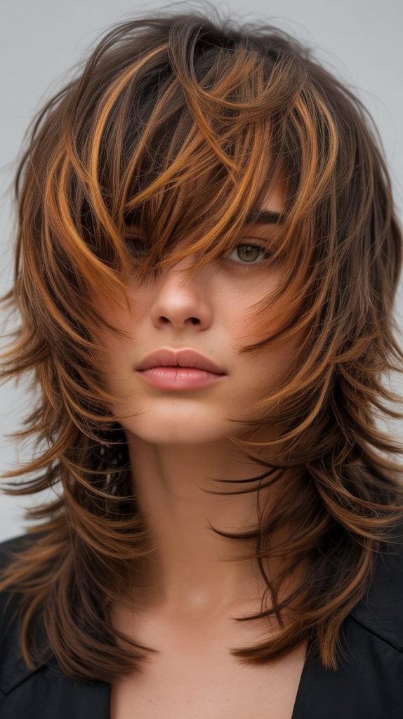  Caramel Highlights on Shag Layered Brown Hair