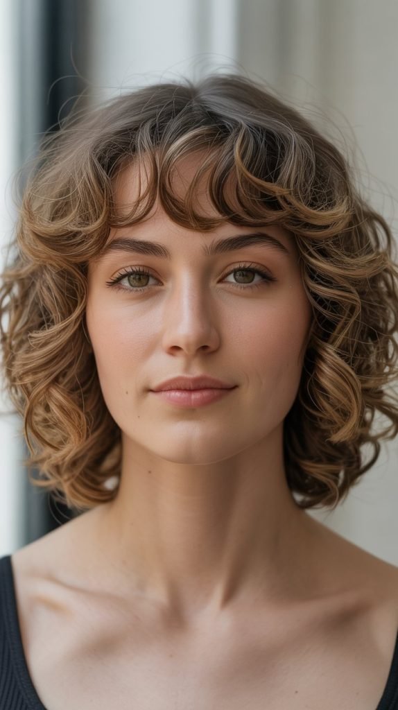 14. Long Bob with Curtain Bangs for Oval Face Shapes