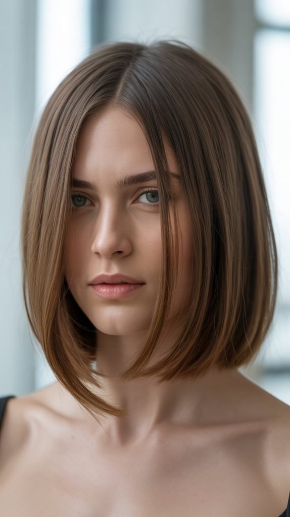 Long Bob with Side Part Curtain Bangs