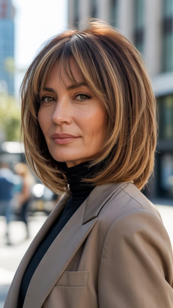  Textured Ends Lob with Curtain Bangs