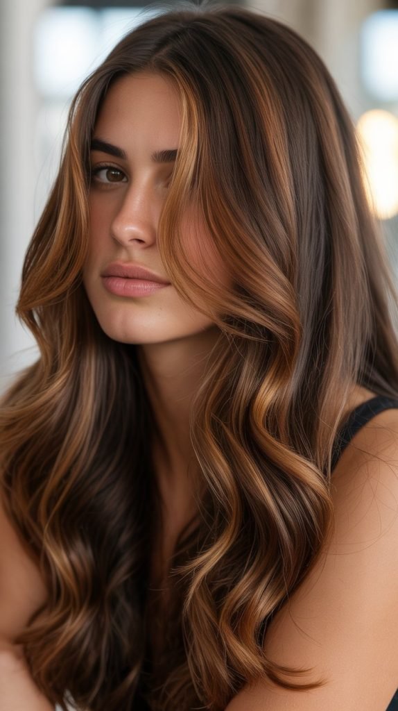 4. Caramel Chunky Highlights on Dark Brown