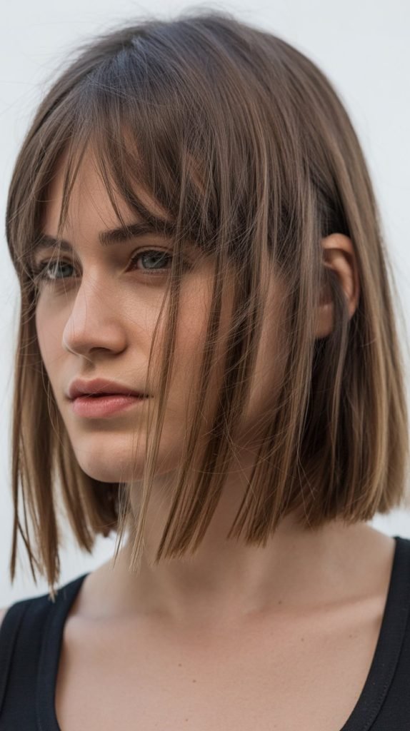 23. Long Bob with Piecey, Textured Bangs