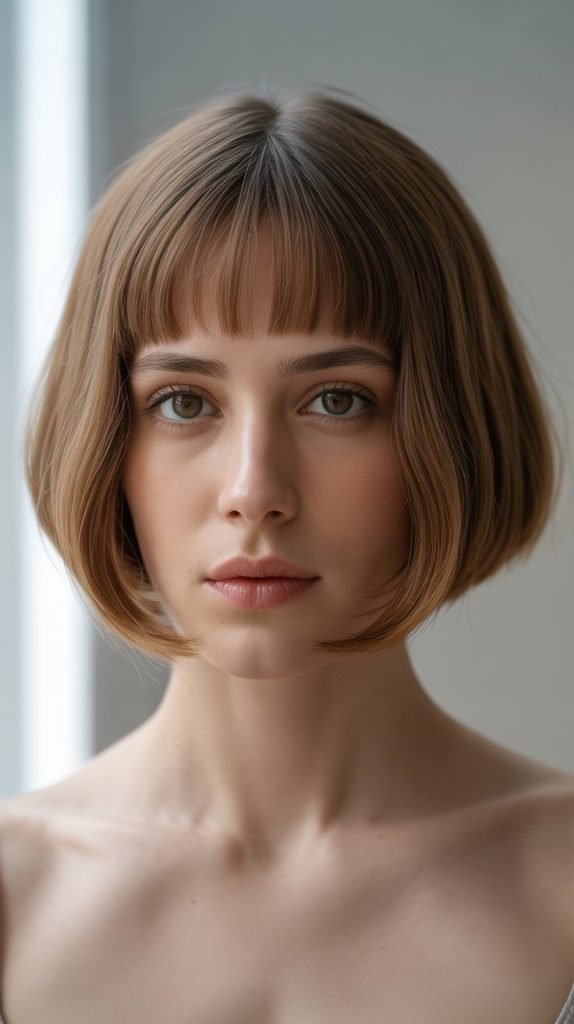 13. Blunt Long Bob with Rounded Bangs