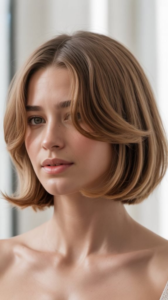 Modern Long Bob with Micro Curtain Bangs