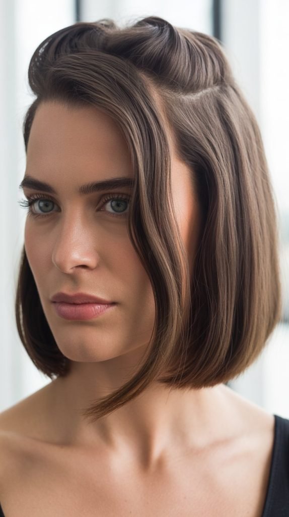 Long Bob with Side-Parted Curtain Bangs