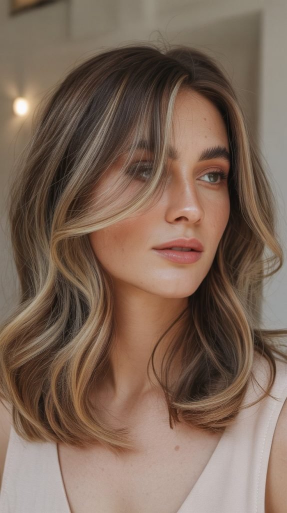 Bronde Highlights with Curtain Bangs