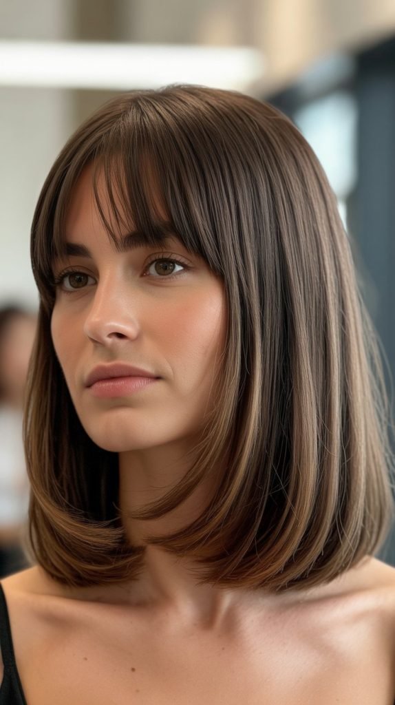 25. Long Bob with Curtain Bangs