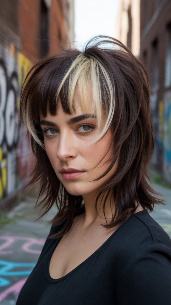 Bright Blonde Streaks with Choppy Bangs