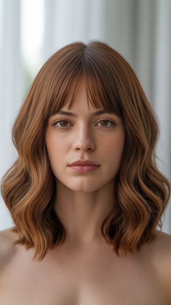  A-Line Lob with Center-Parted Curtain Bangs