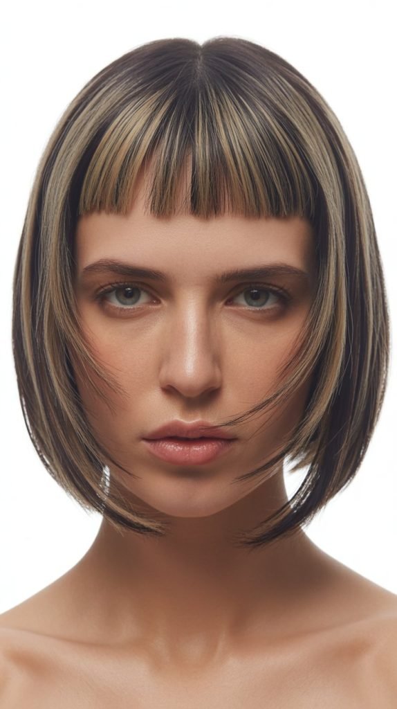 4. A-Line Long Bob with Baby Bangs