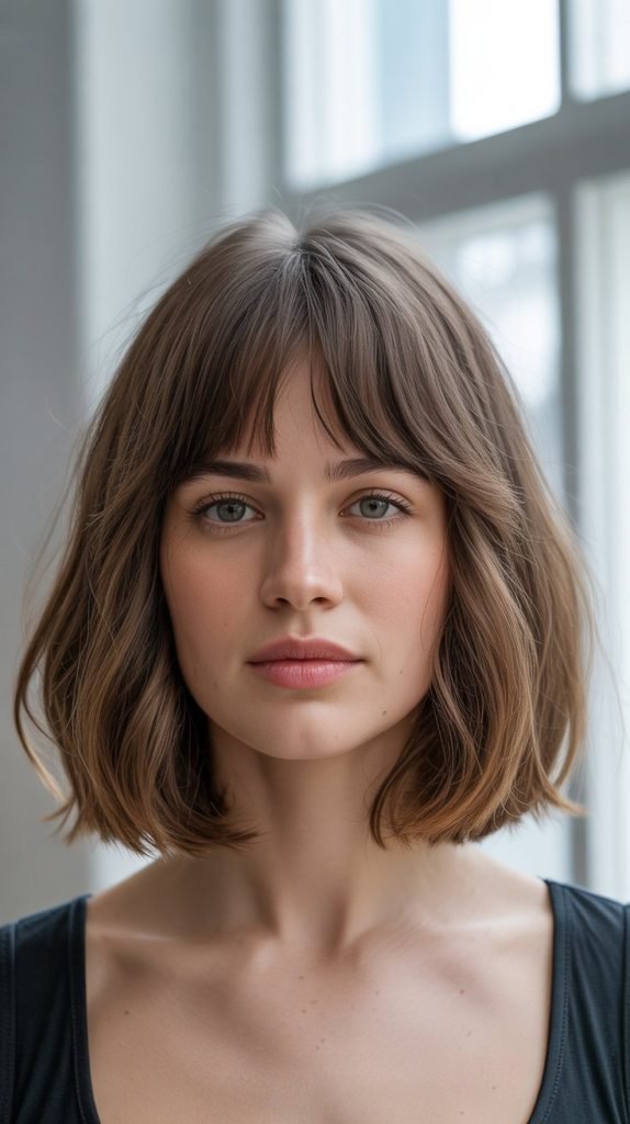 17. Natural Long Bob with Minimal Curtain Bangs