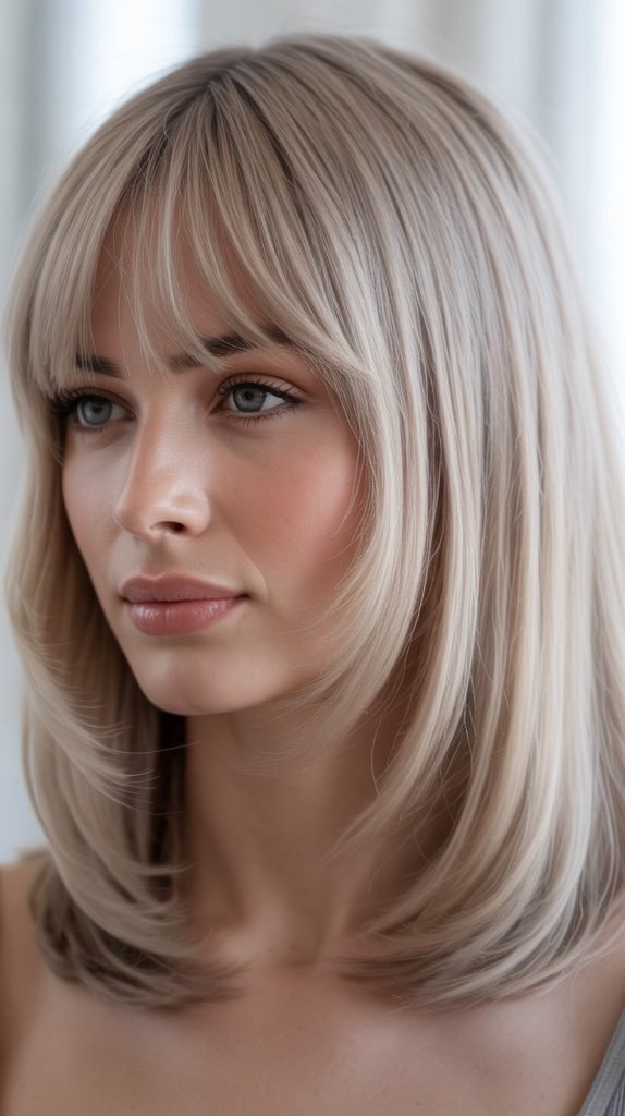 Pearl Blonde Bob with Curtain Bangs