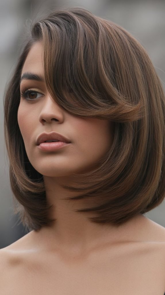  Long Bob with Side-Part Curtain Bangs