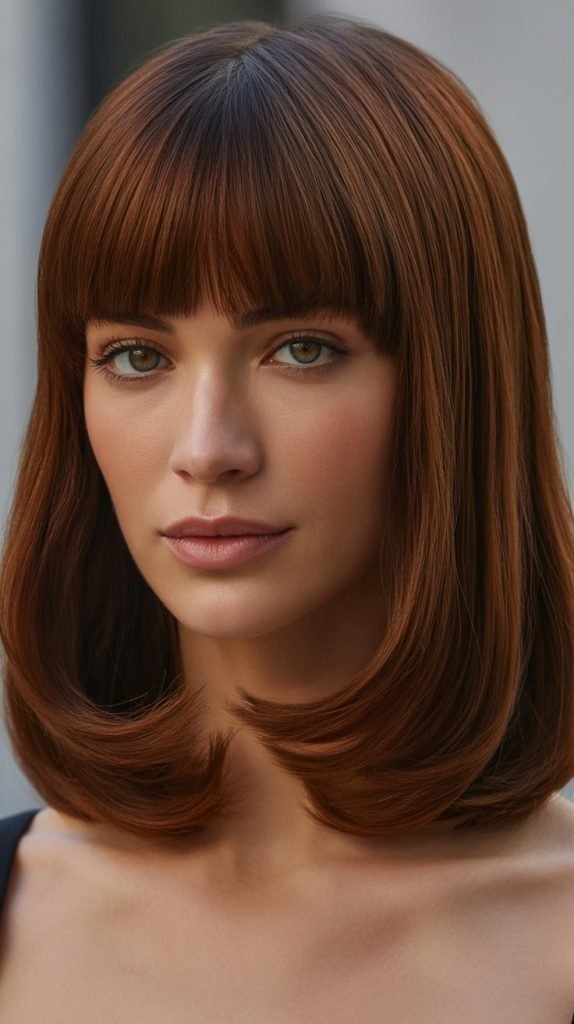 14. Long Bob with Curtain Bangs and Middle Part Waves