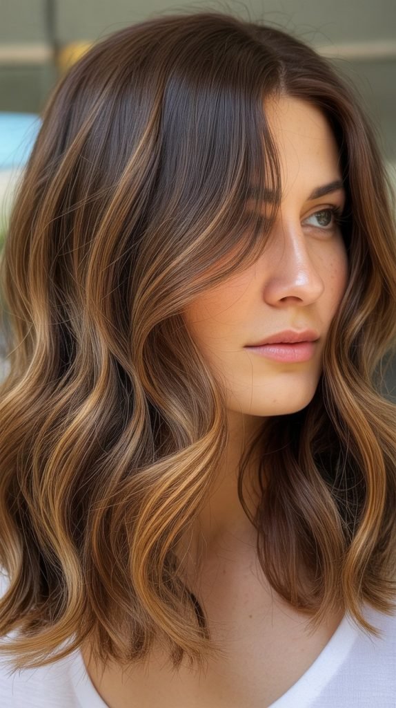 Caramel Highlights on Shoulder-Length Hair