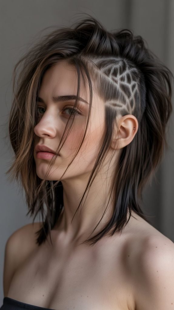 27. Edgy Long Bob with Undercut and Surface Bangs