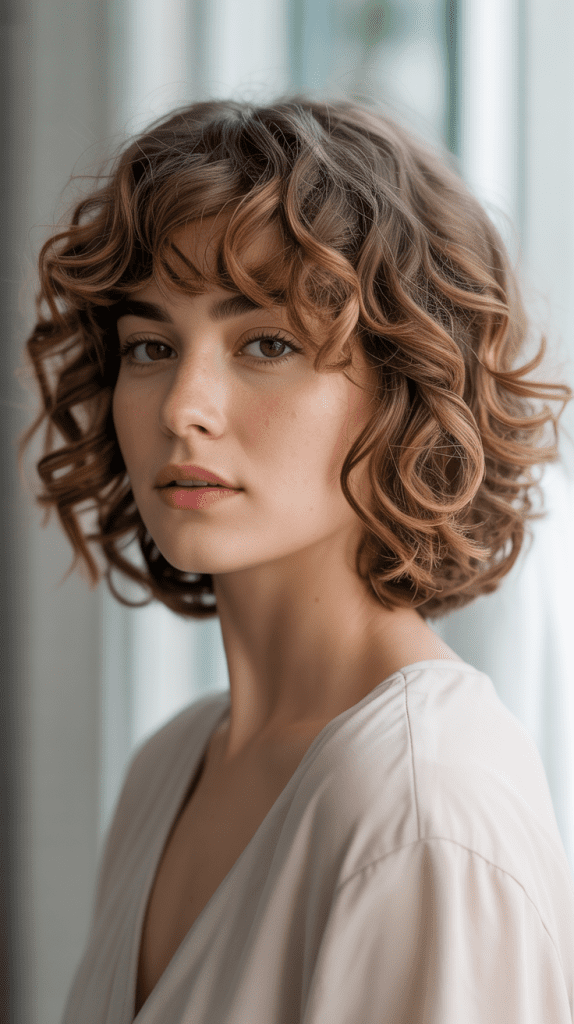Soft Curly Bob with Blended Bangs