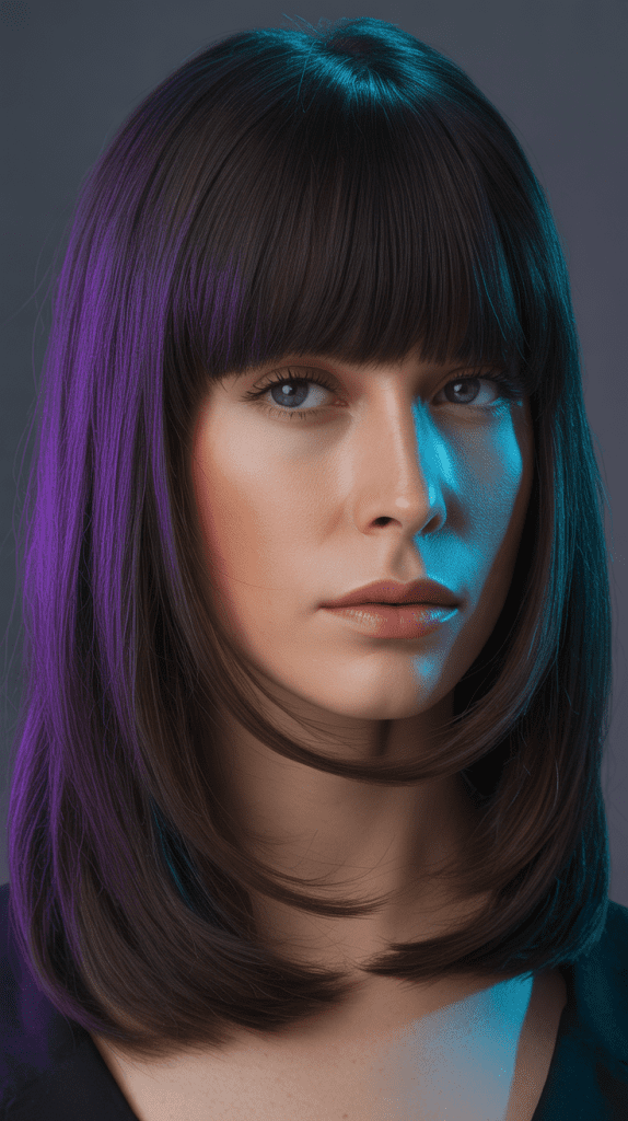 Long Bob with Blunt Bangs and Underlights